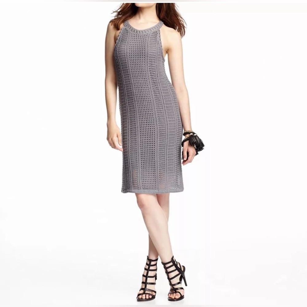 Carmen Marc Valvo Dress Womens XS Grey Slate‎ Racer Back Crochet CottageCore